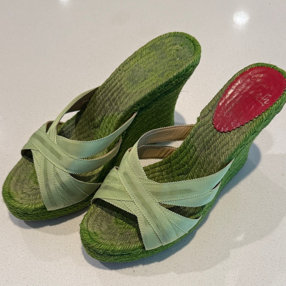 Christian Louboutin Light Green Wedge Sandals